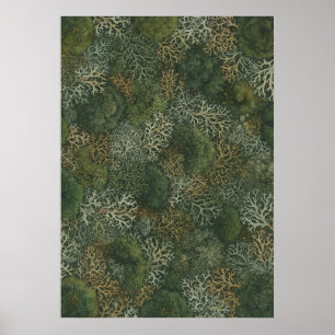 Forest Green Lichen Botanical Pattern Poster