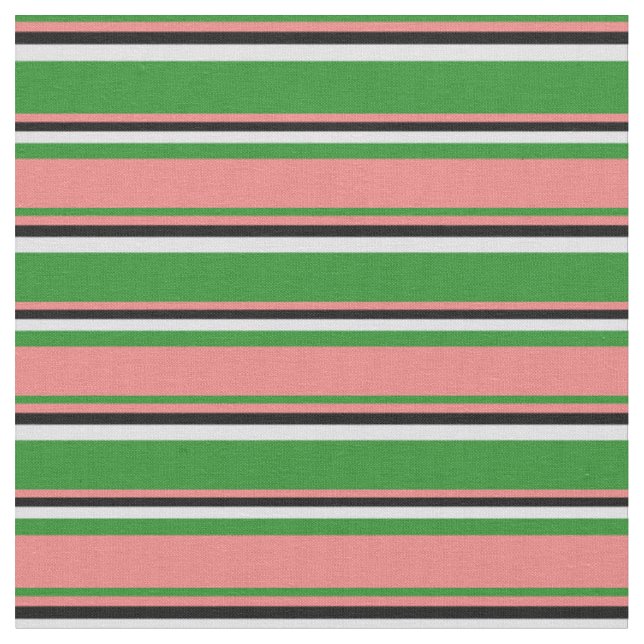 Forest Green, Light Coral, Black & Lavender Lines Fabric (Close Up)