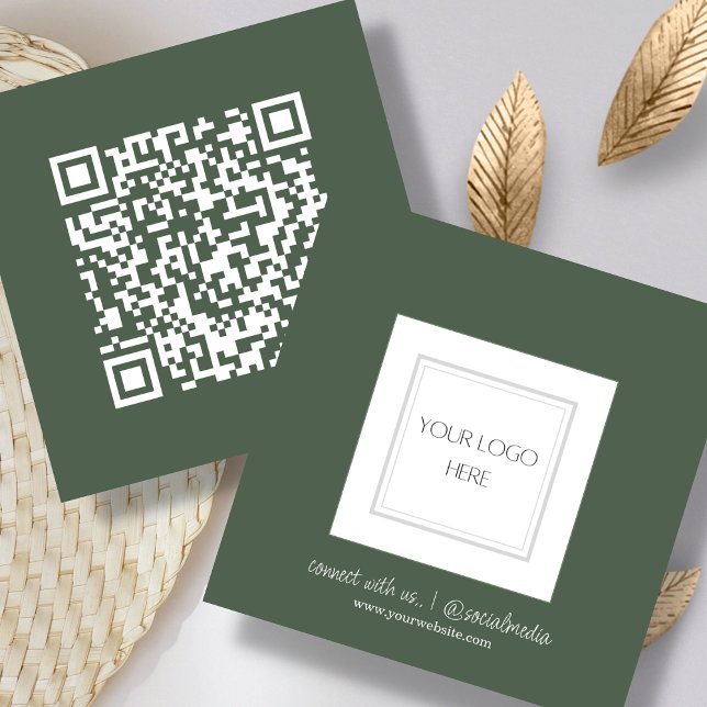 Forest Green | Logo | QR Code  Square Business Card (Creator Uploaded)
