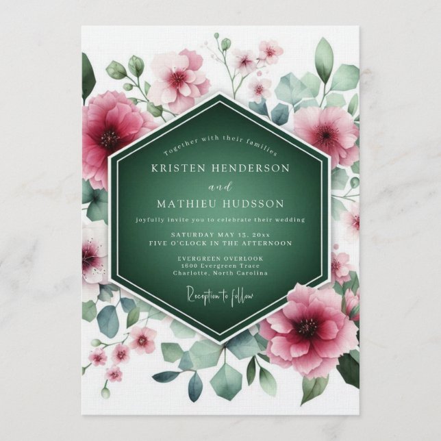 Forest Green Majestic Floral Wedding Invitation (Front)