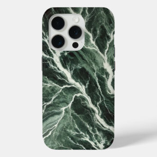 Forest Green Marble with White Veins iPhone 15 Pro Case