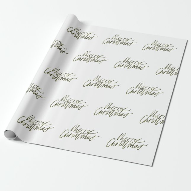 Forest Green Merry Christmas Script Gift Wrapping Paper (Unrolled)