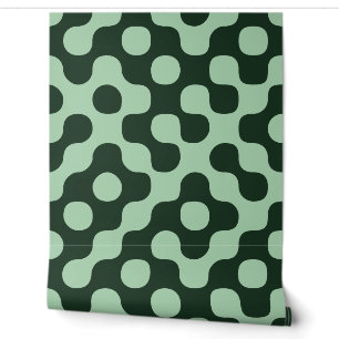 Forest Green Mid Century Modern Dots Wallpaper