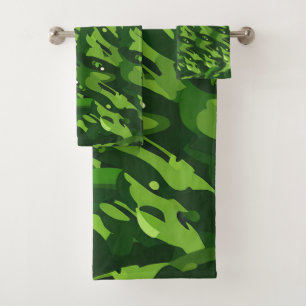Forest Green Military Camouflage Pattern Bath Towel Set