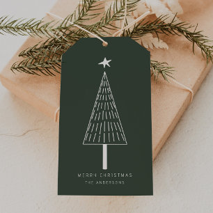 Forest Green Minimal Christmas Pine Tree Gift Tags