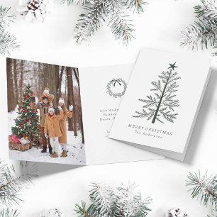 Forest Green Minimal Christmas Pine Tree Photo  Holiday Card