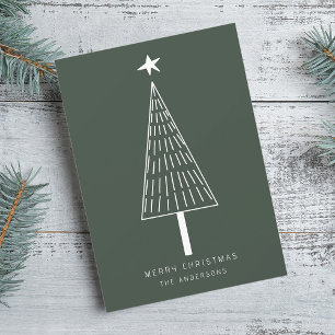 Forest Green Minimal Christmas Tree Photo Flat  Holiday Card
