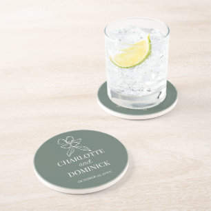Forest Green Minimal Floral Wedding Decor  Coaster