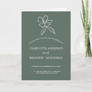 Forest Green Minimal Floral Wedding  Invitation
