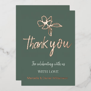 Forest Green Minimal Floral Wedding Thank You