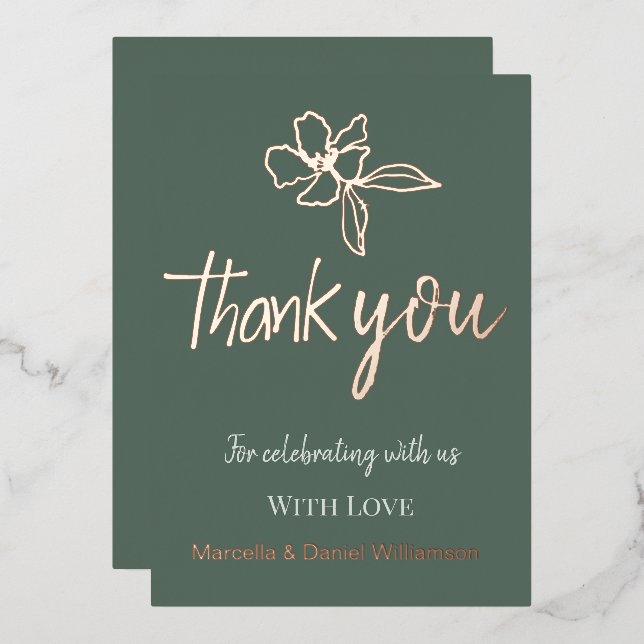 Forest Green Minimal Floral Wedding Thank You (Front/Back)
