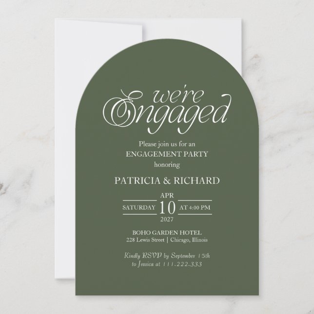 Forest Green Minimalist Arch Engagement Party Invitation (Front)