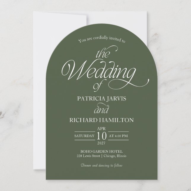 Forest Green Minimalist Arch Wedding Photo  Invitation (Front)