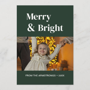 Forest Green Minimalist Merry Bright Christmas Holiday Card