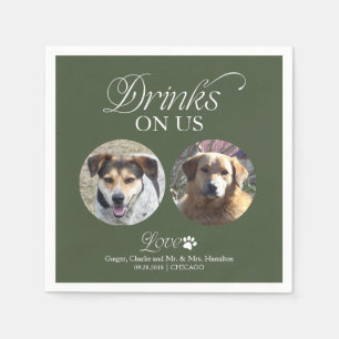 Forest Green Minimalist Pet Photo Wedding Napkin