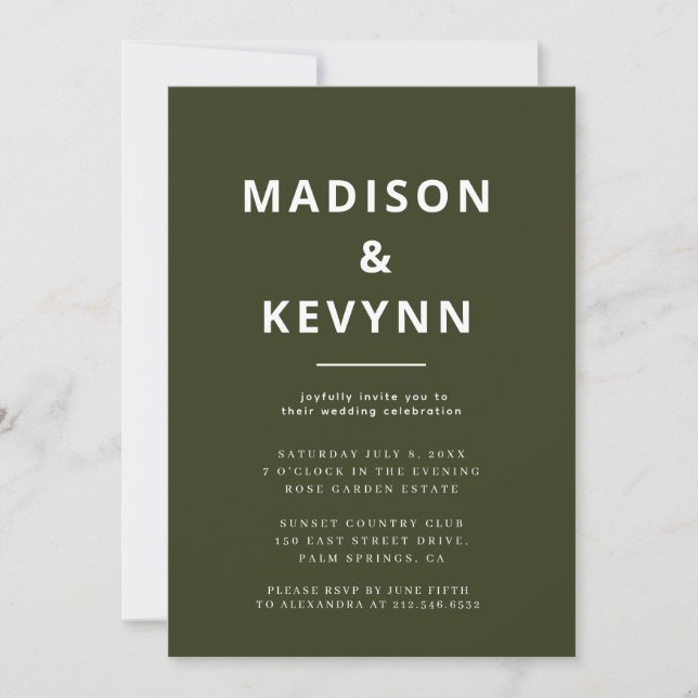 Forest Green | Minimalist Scandi Modern Wedding Invitation (Front)