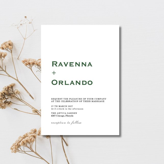 Forest Green Minimalist Simple Modern Wedding Invitation (Creator Uploaded)