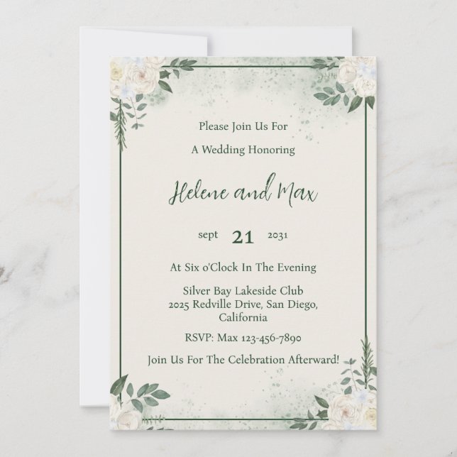 Forest Green Minimalist Wedding Invitation (Front)
