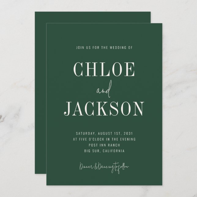 Forest Green Modern Bold Custom QR Code Wedding Invitation (Front/Back)