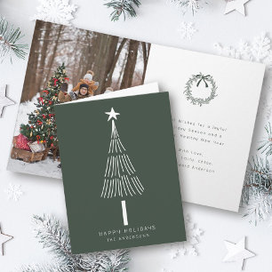 Forest Green Modern Christmas Pine Tree Photo  Holiday Card