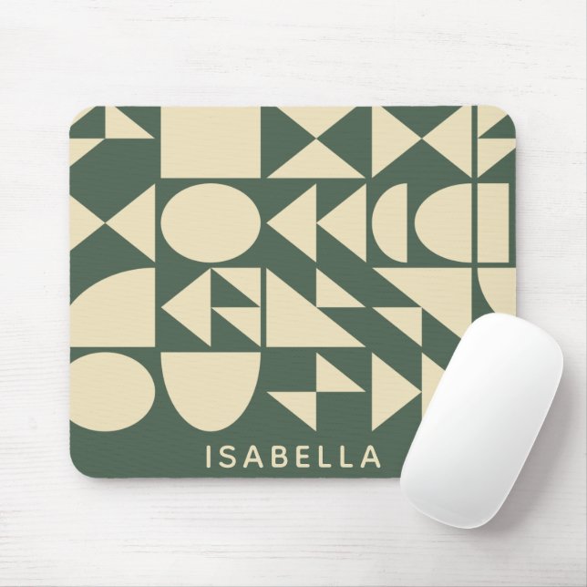 Forest Green Modern Geometric Shapes Personalised Mouse Mat (With Mouse)