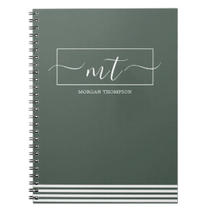 Forest Green Modern Pattern Script Name Notebook