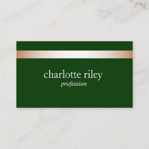 Forest Green Modern Rose Gold Striped Stylish  Business Card
