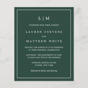 Forest Green Monogram Budget Wedding Invitation