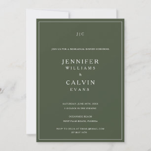 Forest Green Monogram Rehearsal Dinner Invitation