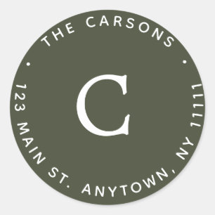 Forest Green Monogram Round Return Address Label