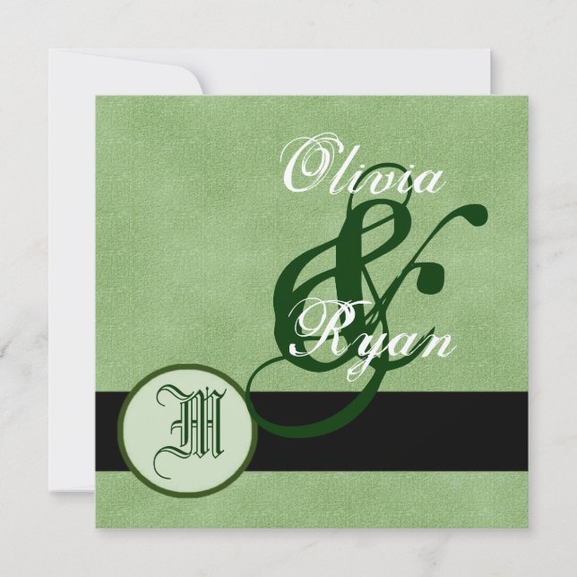 FOREST GREEN Monogram Wedding Invitation (Front)