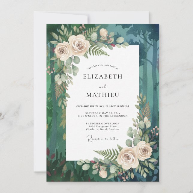 Forest Green Moody Evergreen Wedding Invitation (Front)