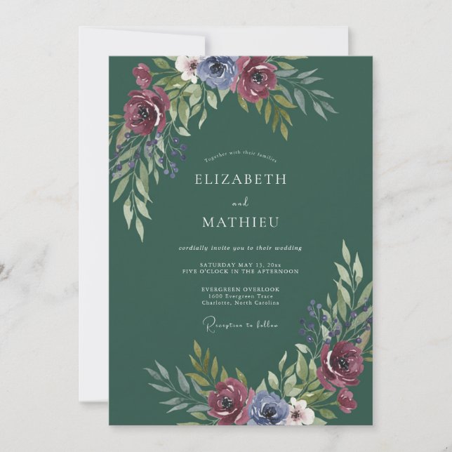Forest Green Moody Winter Wedding Invitation (Front)