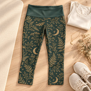 Forest Green Moon Moth Botanical Yoga Capris