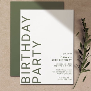 Forest Green Moss   Bold Typography Simple Any Age Invitation