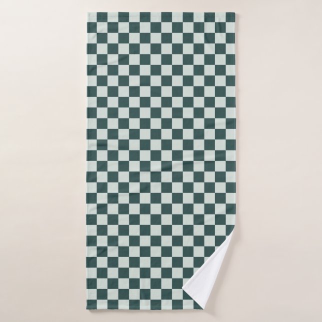 Forest green moss checkerboard pattern bath towel set (Bath Towel)