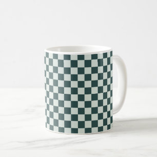 Forest green moss chequerboard pattern coffee mug