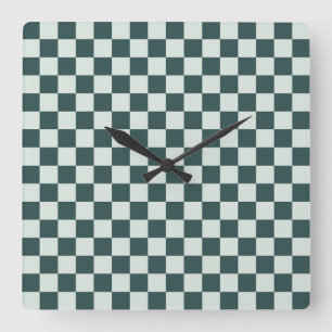 Forest green moss chequerboard pattern square wall clock