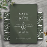 Forest Green Moss | Formal Modern Retro Typography Save The Date<br><div class="desc">Formal,  vintage-inspired wedding save-the-date cards with a calligraphy ampersand. White text on a contrasting dark green background. The reverse side features a unique ampersand pattern that can be removed if desired; for a more minimalist-aesthetic,  --by using the design tool.</div>