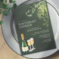 Forest Green Moss Modern Champagne Birthday Dinner