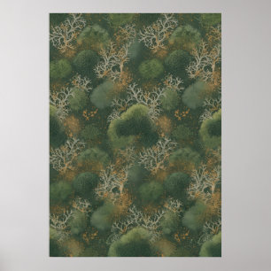Forest Green Moss Reindeer Lichen Pattern Poster