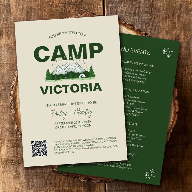 Forest Green Mountain Camp Bachelorette Itinerary  Invitation (Creator Uploaded)