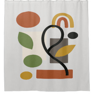 Forest Green & Mustard Yellow Botanical Geometry Shower Curtain