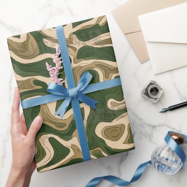 Forest Green Nature Wave Beige Abstract Pattern Wrapping Paper (Gifting)