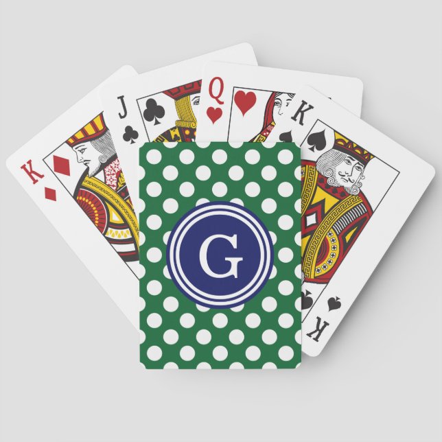 Forest Green Navy Blue White Polka Dots 1IR Playing Cards (Back)