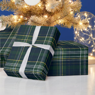 Forest Green Navy Deep Tartan Pine Plaid Pattern Wrapping Paper