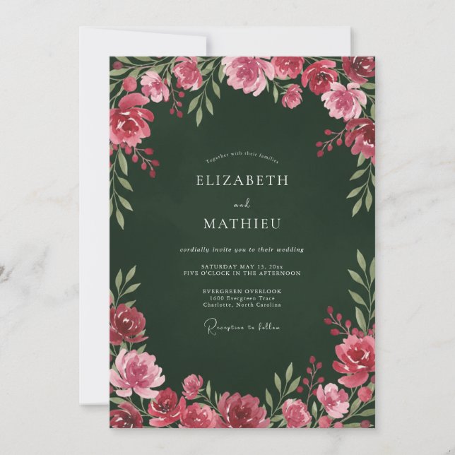 Forest Green Opulent Botanical Wedding Invitation (Front)