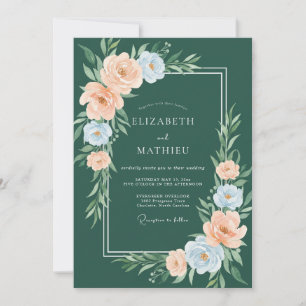 Forest Green Pastel Floral Wedding Invitation