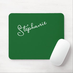 Forest Green Personalized Name Script Minimalist  Mouse Mat