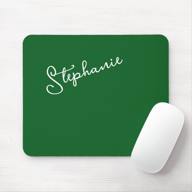 Forest Green Personalized Name Script Minimalist  Mouse Mat (With Mouse)